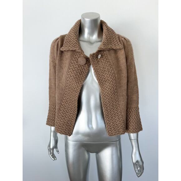 BCBGMaxAzria Sweaters - Tan Sweater Jacket Crop Knit Cape Cardigan Shrug BCBGMaxAzria ~ M